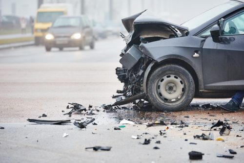 Front of car damaged from car accident