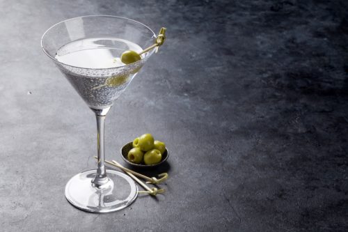 Vodka Martini cocktail and olives