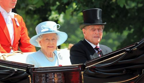 Queen Elizabeth and Prince Philip in a carriage during the Trooping the Colour parade in 2017