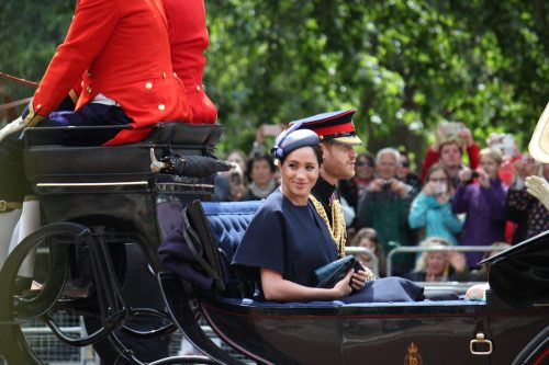 Meghan Markle and Prince Harry in a carriage during Trooping the Color 2019
