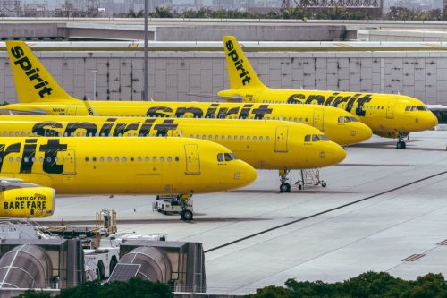 Spirit Airlines planes at airport terminal