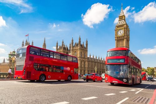 Double Decker Buses in Front of Big Ben in London
