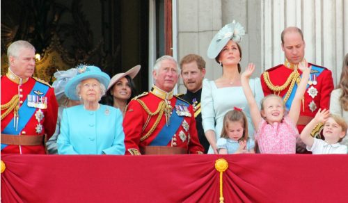 Queen Elizabeth, Meghan Markle, Prince Charles, Prince Harry, Prince Andrew, Prince William, and Kate Middleton