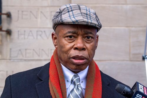 New York City Mayor Eric Adams speaks at a press conference on maternal health outside Kings County Hospital in Brooklyn on January 16, 2022 in New York City.