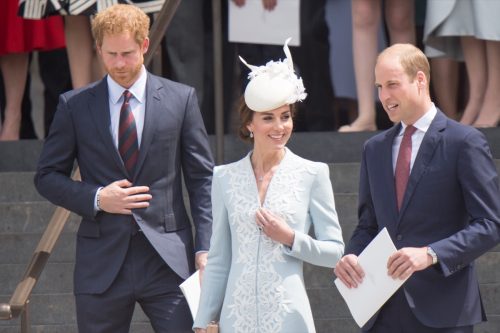 Princess Kate Middleton, Prince William and Harry are seen on the steps of St Pauls catherdral.