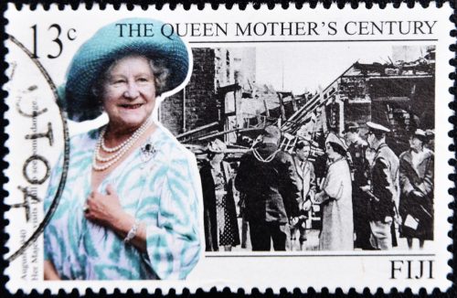 A stamp printed in Fiji commemorating the centenary of the Queen Mother, circa 1999