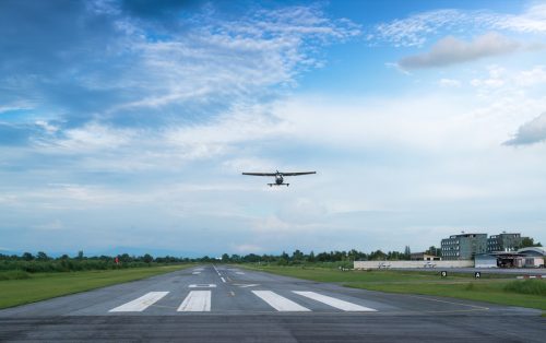 Single engine airplane taking off