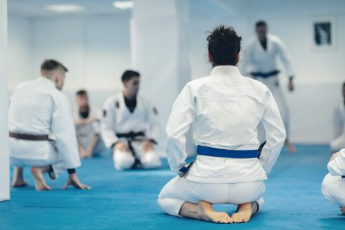 jiu-jitsu exercise training for martial art practice instructor doing workout for brazilian traditional ji.u jitsu technique