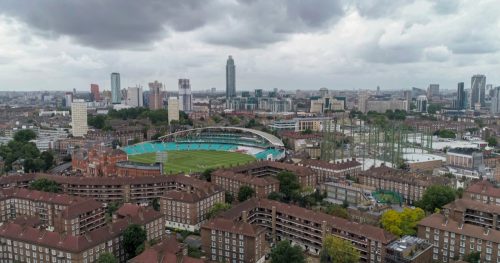 Aerial view of the skyline of London from the South