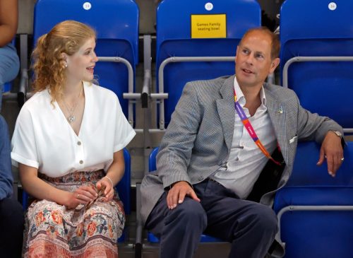 Lady Louise Windsor and Prince Edward, Earl of Wessex watch the swimming