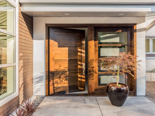 Close up of wood doorway into home