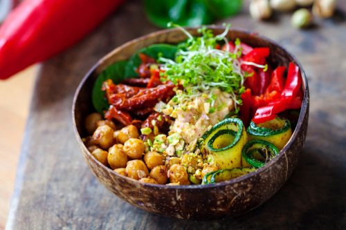 A Vegan or Vegetarian Grain Bowl with Lots of Vegetables