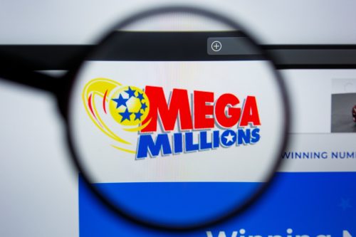 MEGA MILLIONS logo visible on display screen.