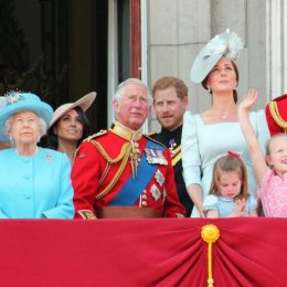 Queen Elizabeth, Meghan Markle, Prince Charles, Prince Harry, Prince Andrew, Prince William, and Kate Middleton