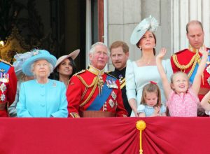 Queen Elizabeth, Meghan Markle, Prince Charles, Prince Harry, Prince Andrew, Prince William, and Kate Middleton