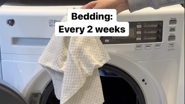 Washing bedding.