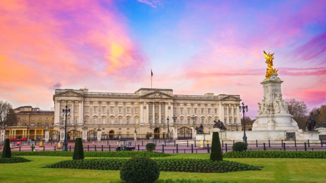 Buckingham Palace at sunrise in London, United Kingdom