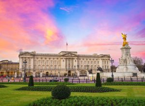 Buckingham Palace at sunrise in London, United Kingdom