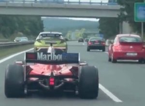 Video Shows Man Driving a Ferrari F2 Race Car on a Public Motorway