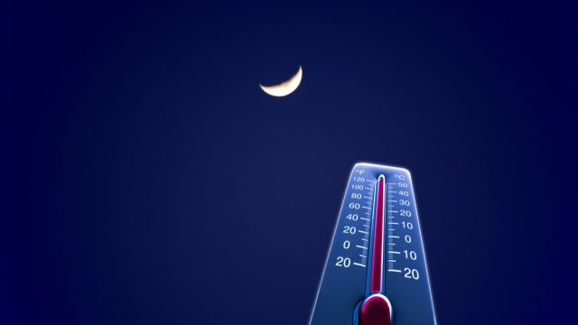 On a hot night, the thermometer shows a hot night.