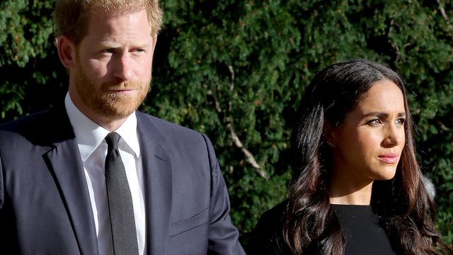 The Prince and Princess of Wales Accompanied By The Duke And Duchess Of Sussex Greet Wellwishers Outside Windsor Castle