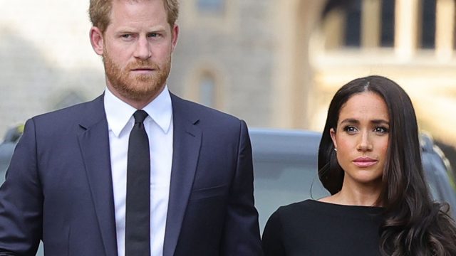 The Prince and Princess of Wales Accompanied By The Duke And Duchess Of Sussex Greet Wellwishers Outside Windsor Castle