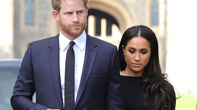 The Prince and Princess of Wales Accompanied By The Duke And Duchess Of Sussex Greet Wellwishers Outside Windsor Castle