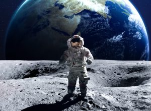 Astronaut at the spacewalk on the moon.