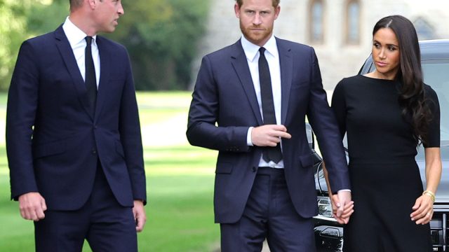 The Prince and Princess of Wales Accompanied By The Duke And Duchess Of Sussex Greet Wellwishers Outside Windsor Castle