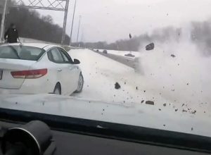 Fearful Moment Officer Dodges Pickup Truck Before it Smashes into Police Cruiser on Highway