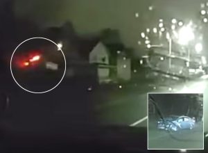 Bizarre Moment Drunk Driver’s Car Flies Through Air, Lands in Street, in Front of Michigan Police Office