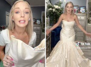 Woman Giving Away Dream Wedding Dress
