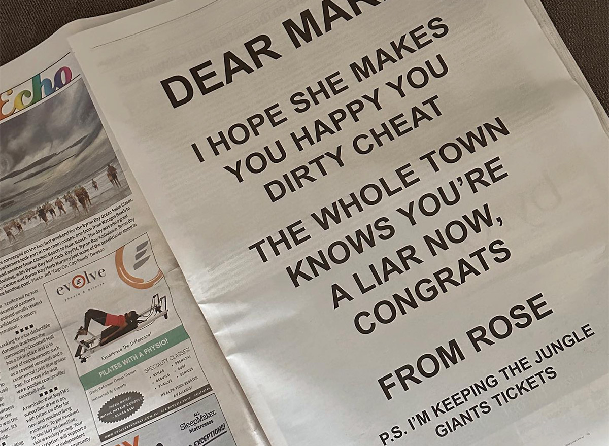 Wife "Outs" Cheating Husband in Ad for Band