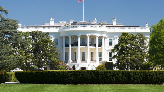 White House on deep blue sky background