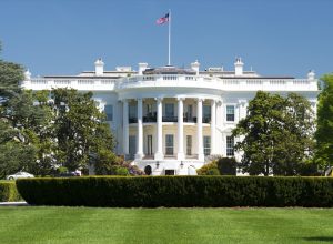 White House on deep blue sky background
