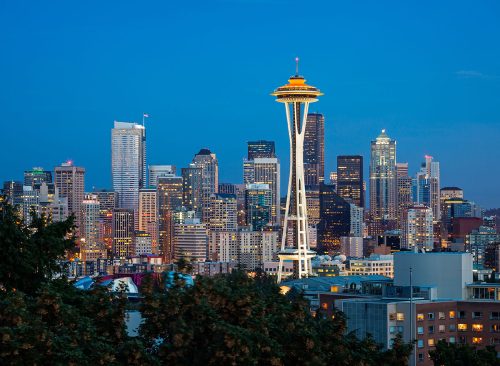 Dusk,Over,The,Seattle,Skyline,,Washington