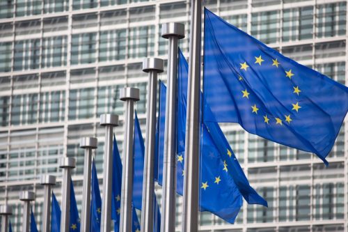 European Commission EU flags in Brussels