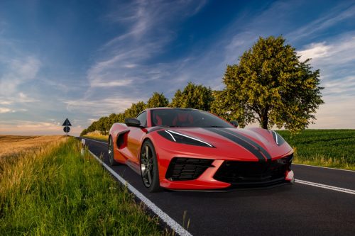 Szczecin,Poland-September 2020:Chevrolet Corvette C8 on the road