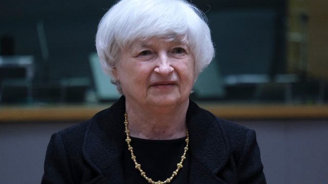 US Treasury Secretary Janet Yellen arrives to attends during a meeting of Eurogroup Finance Ministers, at the European Council in Brussels, Belgium, 12 July 2021.