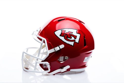 MONTERREY, NL, MEXICO - 20 APRIL 2020 - Helmet of the chiefs of Kansas City, current champion of the Super Bowl LIV on white background.