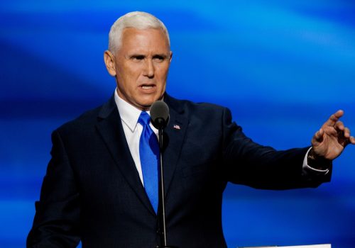 VIce-Presidential candidate Michael "Mike" Pence addresses the Republican National Convention in the Quicken Arena.