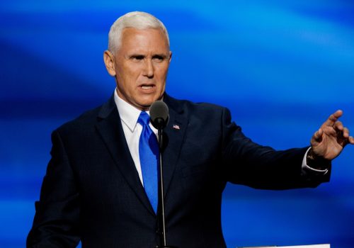  VIce-Presidential candidate Michael "Mike" Pence addresses the Republican National Convention in the Quicken Arena.