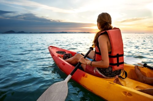 Couple kayaking together