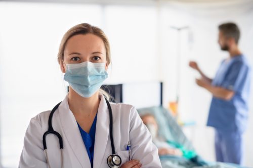 Portrait of doctor in quarantine in hospital