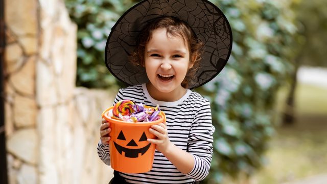 Halloween,Candy,Girl,In,Witch,Costume,Holding,Jack o lantern,Pumpkin,Bucket