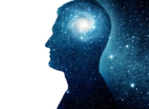 The universe within. Silhouette of a man with the space as a brain. The concept on scientific and philosophical topics. Elements of this image furnished by NASA.