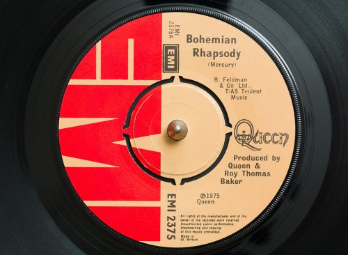 An original 1975 copy of the song Bohemian Rhapsody by the band Queen written by Freddie Mercury it became one of the best selling singles of all time Wrexham United Kingdom - October 29 2018