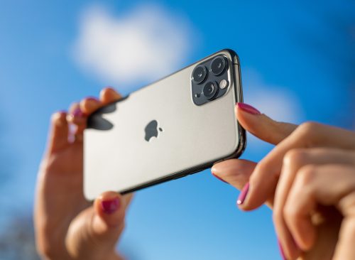 The latest Apple iPhone 11 Pro mobile phone with triple-lens camera.