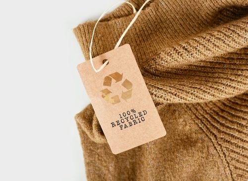 Knitted eco friendly cotton fabric with 100 percent recycled label
