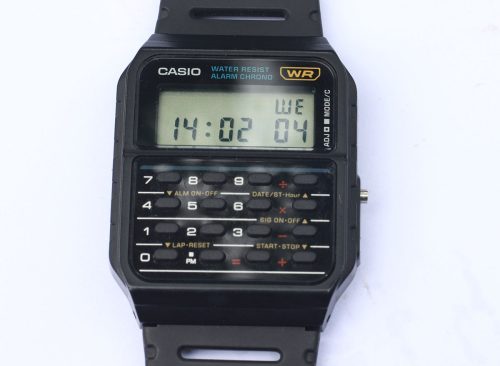 yogyakarta, indonesia - january, 03 2022 : Casio digital calculator watch. Casio is a Japanese company that manufactures watches, precision instruments and mechanics.